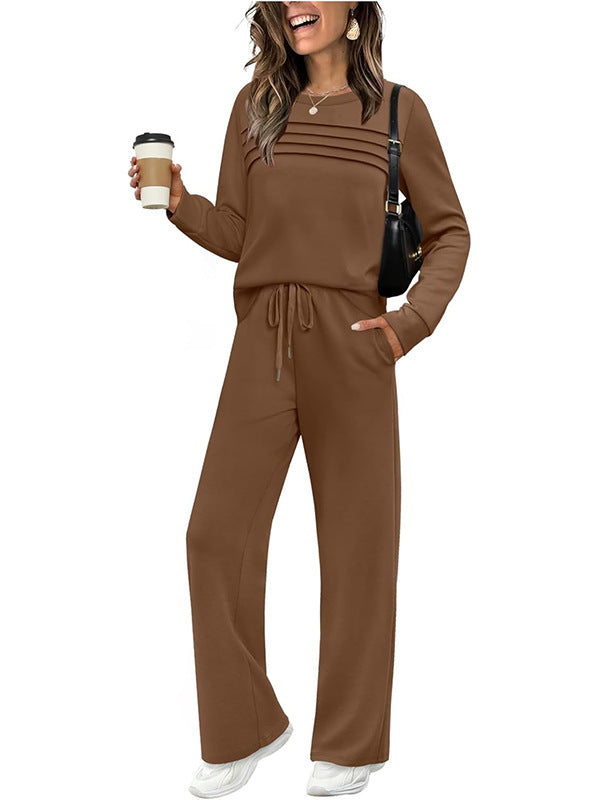 ☁️Soft & Breathable, All-Day Comfort🏠 Women's Lounge Set – Crew Neck Top & Drawstring Pants | Perfect for Home, Weekend Relaxation & Everyday Ease ✨