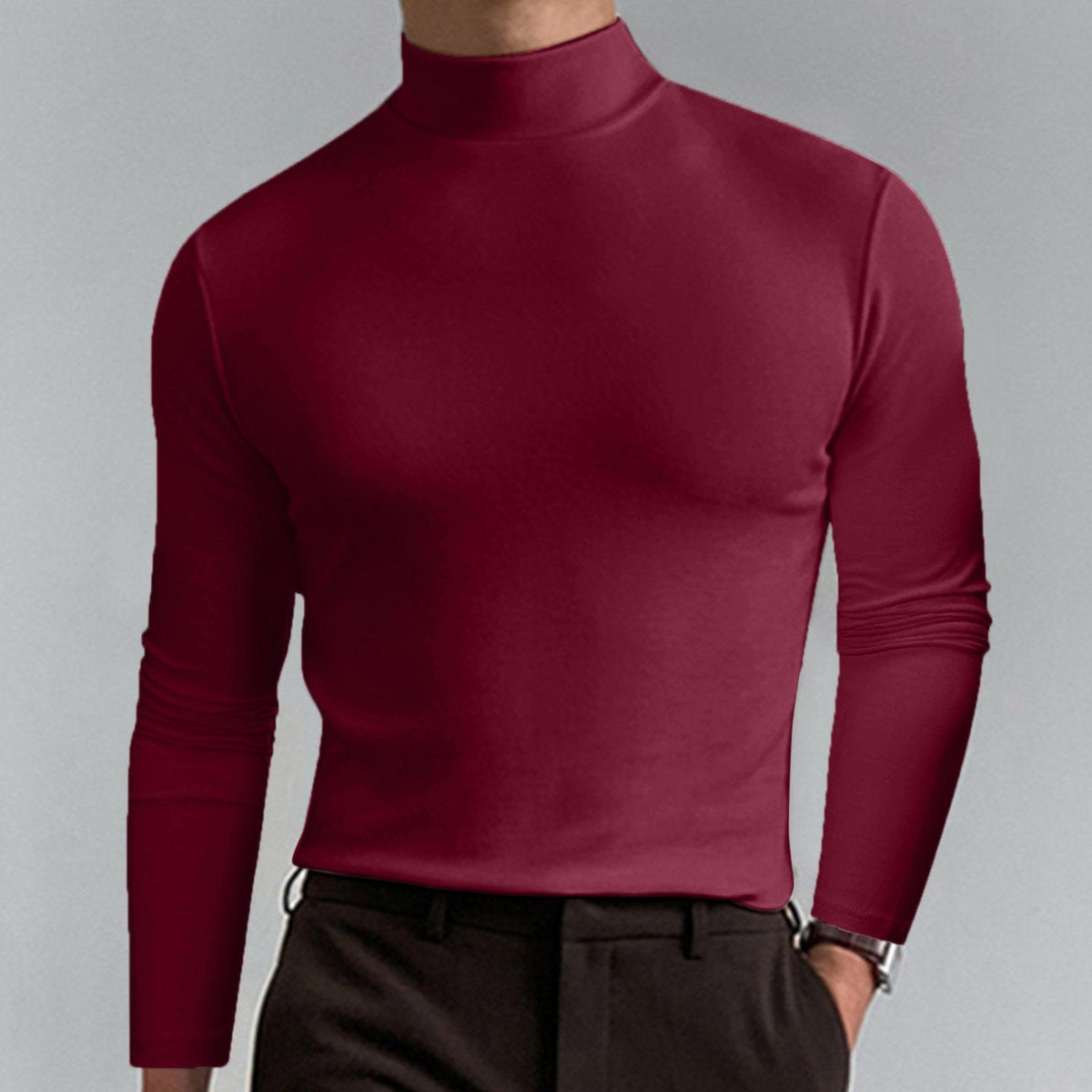☁️Stretchy Comfort, Everyday Versatile👕 Men's High Neck Slim Fit T-Shirt – Breathable Stretch & Casual Fit