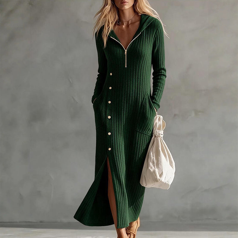 👗Hooded & Slimming, Maxi Length✨ Women's Ribbed Knit Maxi Dress – Flattering Fit, Versatile Style ✨