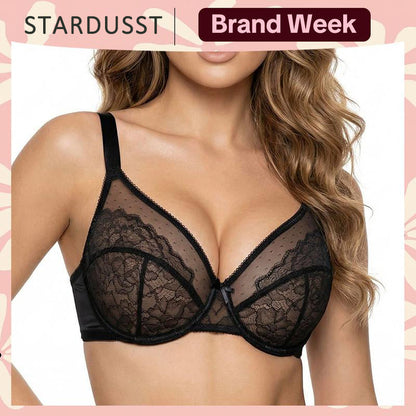 🖤Minimiser Effect, Full Cup Support👙 Mermaid Scales Lace Bra – Wide Side Bands & Adjustable Straps | Perfect for Full-Busted Women, Smooths Side Bulges ✨