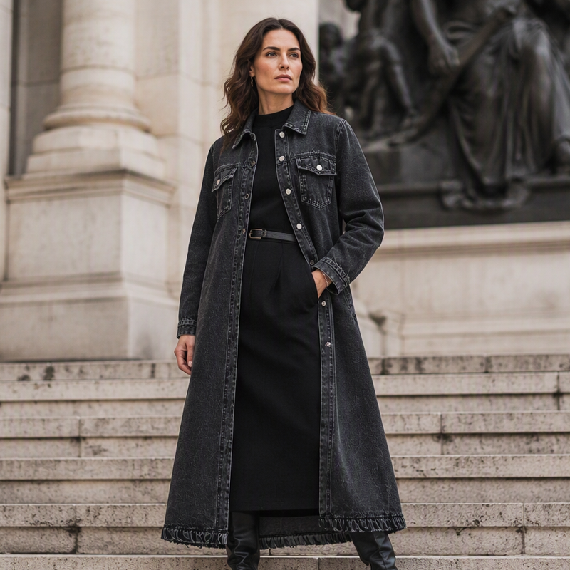 ✨Longline Slimming, Layer in Style🧥 Women's Longline Button-Up Denim Coat – Slim Cut & Layer-Friendly