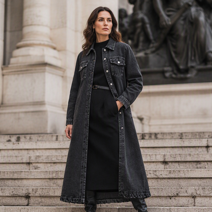 ✨Longline Slimming, Layer in Style🧥 Women's Longline Button-Up Denim Coat – Slim Cut & Layer-Friendly