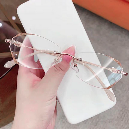 💻Blocks Blue Light, Reduces Eye Strain👓 Fashionable Anti-Blue Light Rimless Reading Glasses – Diamond-Cut Lens | Perfect for Long Screen Time, Protects Vision ✨