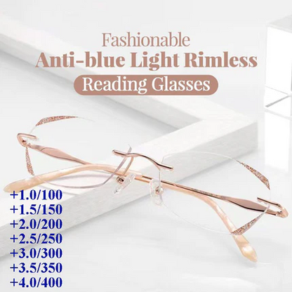 💻Blocks Blue Light, Reduces Eye Strain👓 Fashionable Anti-Blue Light Rimless Reading Glasses – Diamond-Cut Lens | Perfect for Long Screen Time, Protects Vision ✨