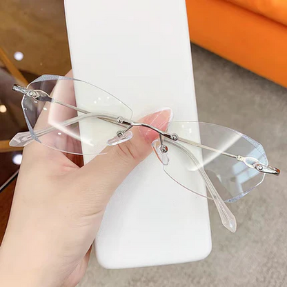 💻Blocks Blue Light, Reduces Eye Strain👓 Fashionable Anti-Blue Light Rimless Reading Glasses – Diamond-Cut Lens | Perfect for Long Screen Time, Protects Vision ✨