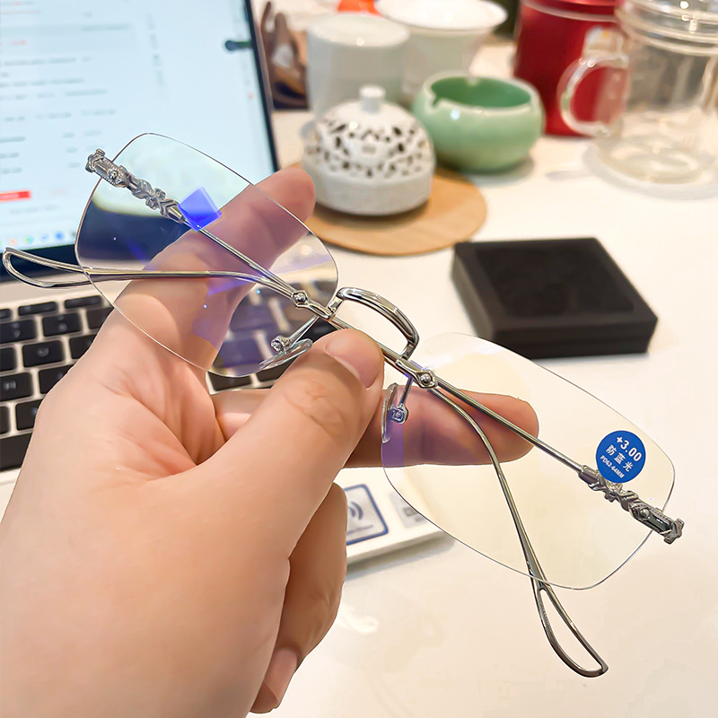 💻Blocks Blue Light, Reduces Eye Strain👓 Fashionable Anti-Blue Light Rimless Reading Glasses – Diamond-Cut Lens | Perfect for Long Screen Time, Protects Vision ✨
