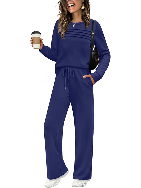 ☁️Soft & Breathable, All-Day Comfort🏠 Women's Lounge Set – Crew Neck Top & Drawstring Pants | Perfect for Home, Weekend Relaxation & Everyday Ease ✨