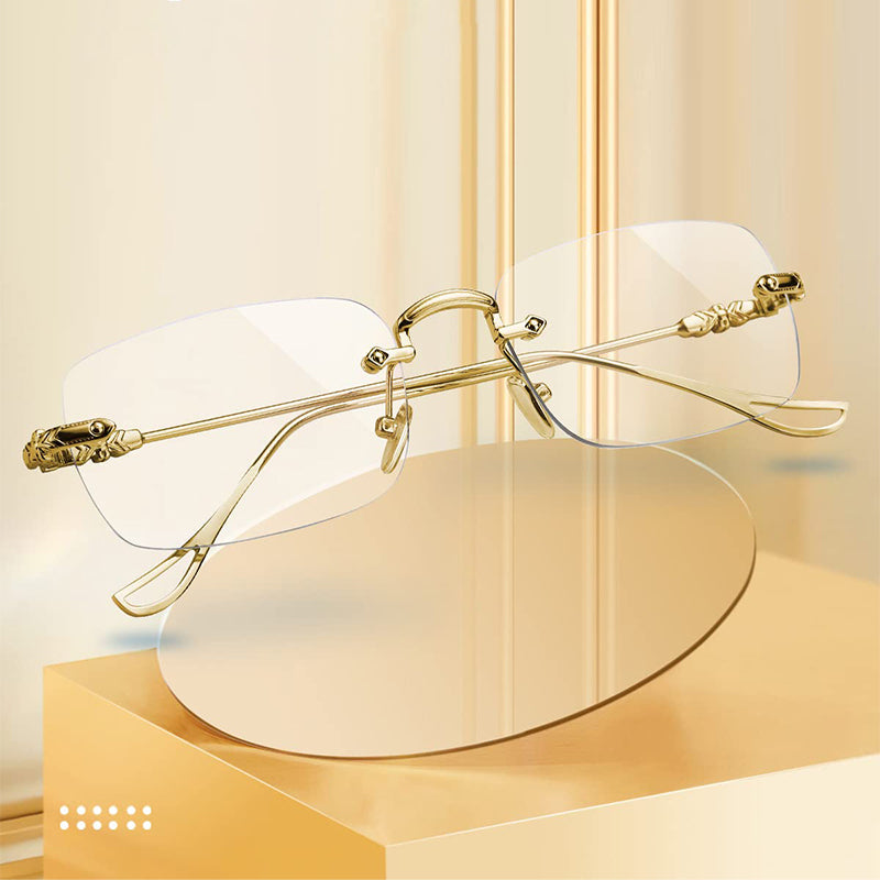 💻Blocks Blue Light, Reduces Eye Strain👓 Fashionable Anti-Blue Light Rimless Reading Glasses – Diamond-Cut Lens | Perfect for Long Screen Time, Protects Vision ✨