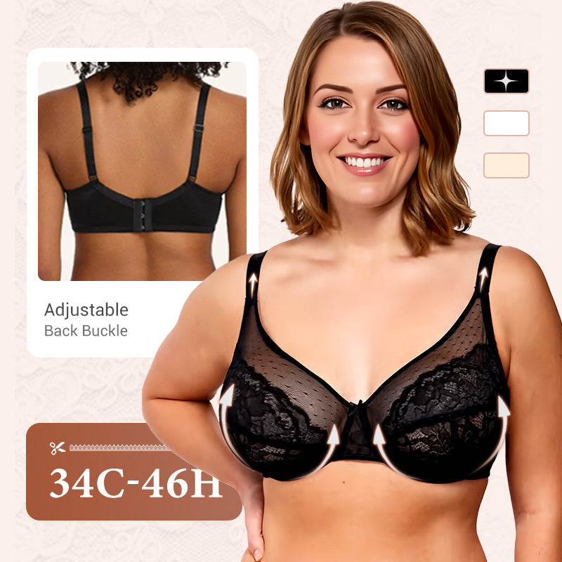 🖤Minimiser Effect, Full Cup Support👙 Mermaid Scales Lace Bra – Wide Side Bands & Adjustable Straps | Perfect for Full-Busted Women, Smooths Side Bulges ✨