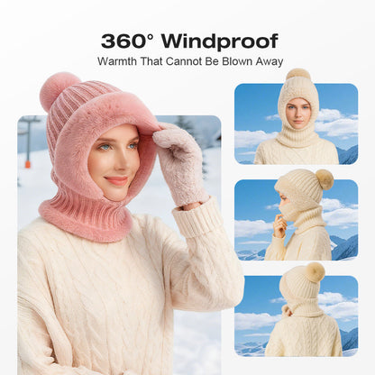 🧣3-in-1, Warm & Windproof❄️ Women's Winter One-Piece Knitted Beanie Scarf Mask – All-in-One Design, Warm & Windproof ✨