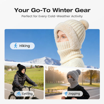 🧣3-in-1, Warm & Windproof❄️ Women's Winter One-Piece Knitted Beanie Scarf Mask – All-in-One Design, Warm & Windproof ✨