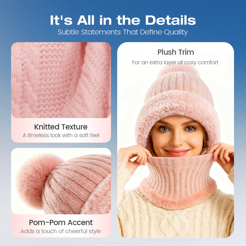 🧣3-in-1, Warm & Windproof❄️ Women's Winter One-Piece Knitted Beanie Scarf Mask – All-in-One Design, Warm & Windproof ✨