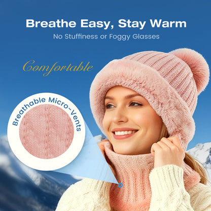 🧣3-in-1, Warm & Windproof❄️ Women's Winter One-Piece Knitted Beanie Scarf Mask – All-in-One Design, Warm & Windproof ✨