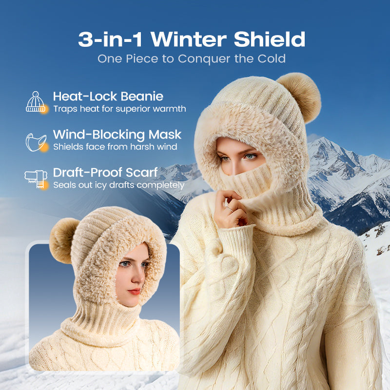 🧣3-in-1, Warm & Windproof❄️ Women's Winter One-Piece Knitted Beanie Scarf Mask – All-in-One Design, Warm & Windproof ✨
