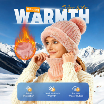 🧣3-in-1, Warm & Windproof❄️ Women's Winter One-Piece Knitted Beanie Scarf Mask – All-in-One Design, Warm & Windproof ✨