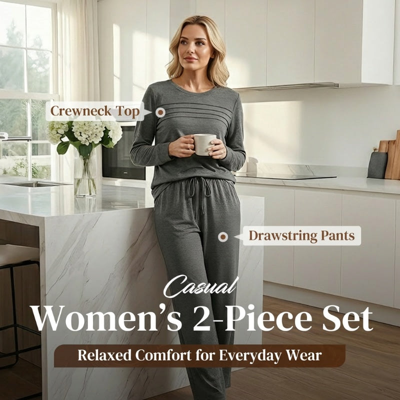 ☁️Soft & Breathable, All-Day Comfort🏠 Women's Lounge Set – Crew Neck Top & Drawstring Pants | Perfect for Home, Weekend Relaxation & Everyday Ease ✨