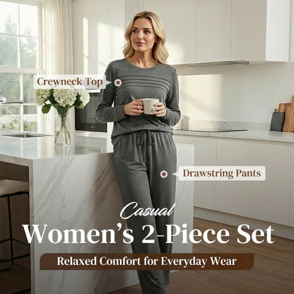 ☁️Soft & Breathable, All-Day Comfort🏠 Women's Lounge Set – Crew Neck Top & Drawstring Pants | Perfect for Home, Weekend Relaxation & Everyday Ease ✨