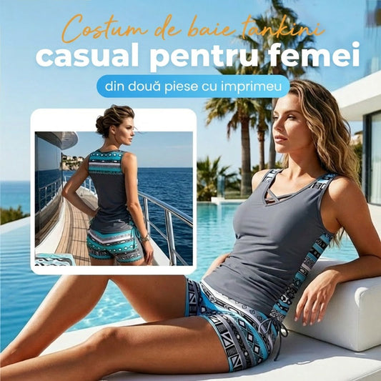 🩱 Tankini Damă 2 Piese cu Imprimeu | Costum de Baie Confortabil & Elegant 🌊✨