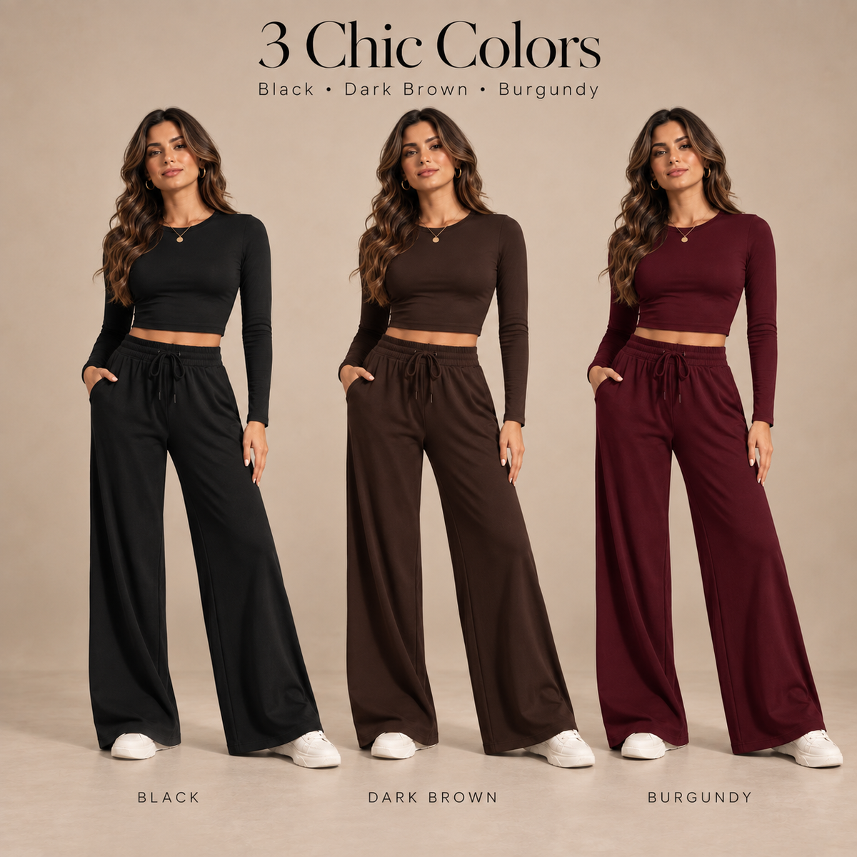 👗High-Waist Slimming, Elongating✨ Women's Two-Piece Set – Fitted Top & Wide-Leg Pants, Flattering Silhouette ✨