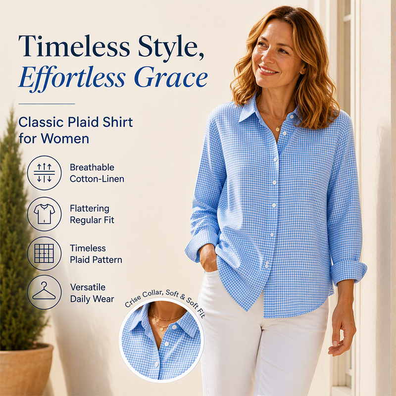 ✨Relaxed Plaid, Everyday Versatile👔 Relaxed Fit Plaid Button-Up – Modern Collar & Loose Fit