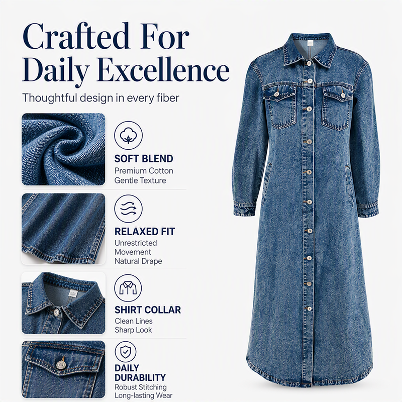 ✨Longline Slimming, Layer in Style🧥 Women's Longline Button-Up Denim Coat – Slim Cut & Layer-Friendly