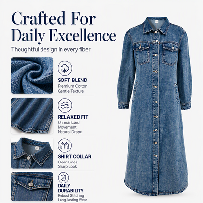 ✨Longline Slimming, Layer in Style🧥 Women's Longline Button-Up Denim Coat – Slim Cut & Layer-Friendly