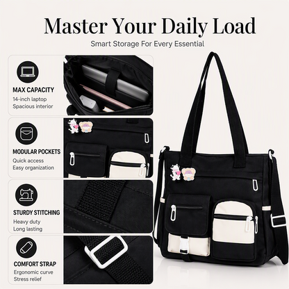 🛍️Large Capacity & Multi-Pocket, Commute & Shopping👝 Canvas Tote Bag – Multi-Pocket Design & Spacious