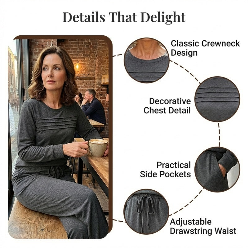 ☁️Soft & Breathable, All-Day Comfort🏠 Women's Lounge Set – Crew Neck Top & Drawstring Pants | Perfect for Home, Weekend Relaxation & Everyday Ease ✨