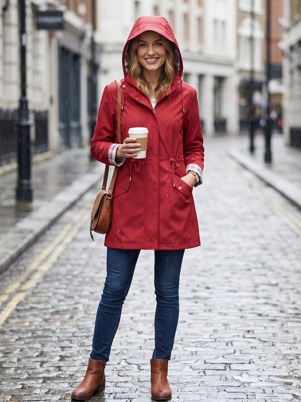 ☔Windproof & Waterproof, Detachable Hood🧥 Women's All-Weather Rain Jacket – Elastic Cuffs & Hidden Pockets | Perfect for Dog Walks, Hiking & Travel, Handles Sudden Showers ✨