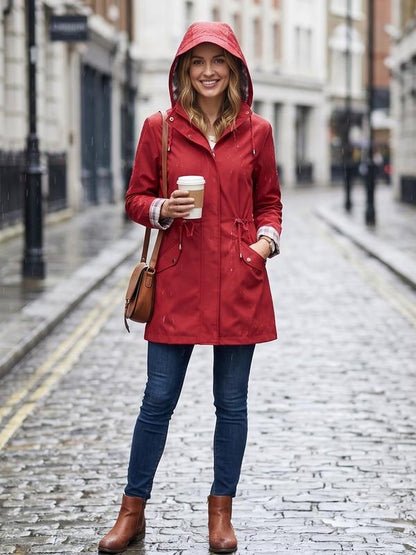 ☔Windproof & Waterproof, Detachable Hood🧥 Women's All-Weather Rain Jacket – Elastic Cuffs & Hidden Pockets | Perfect for Dog Walks, Hiking & Travel, Handles Sudden Showers ✨