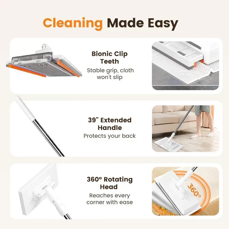 ⏳🔥LIMITED-TIME 50% OFF! ⏰🧹 Flat Mop with Stainless Steel Handle, comes with Reusable Washable Mop Cloths