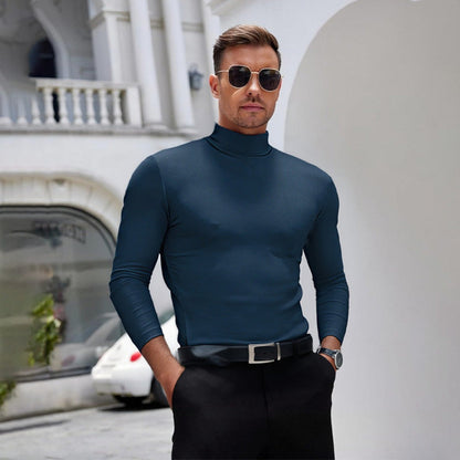 ☁️Stretchy Comfort, Everyday Versatile👕 Men's High Neck Slim Fit T-Shirt – Breathable Stretch & Casual Fit