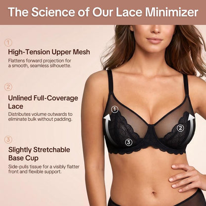 🖤Minimiser Effect, Full Cup Support👙 Mermaid Scales Lace Bra – Wide Side Bands & Adjustable Straps | Perfect for Full-Busted Women, Smooths Side Bulges ✨