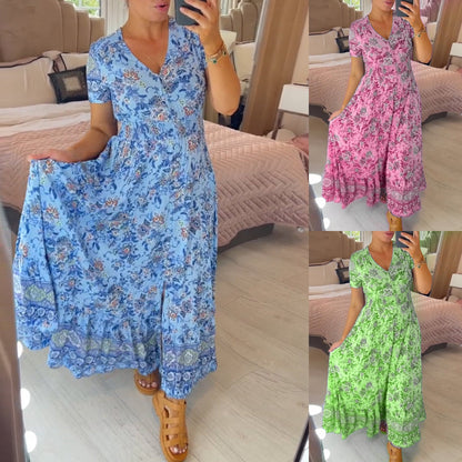 [S-4XL] 💝 Rochie cu imprimeu floral cu decolteu în V