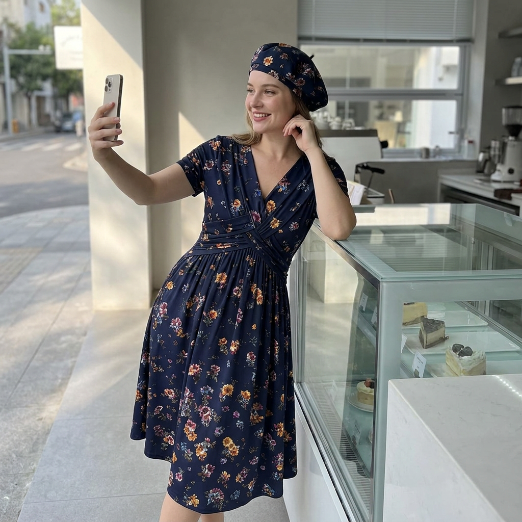 🌸Twist Waist, Slimming Fit👗 Women's V-Neck Floral Dress – Twist Waist Design | Perfect for Dates, Parties & Vacations, Accentuates Your Curves ✨