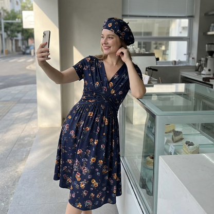 🌸Twist Waist, Slimming Fit👗 Women's V-Neck Floral Dress – Twist Waist Design | Perfect for Dates, Parties & Vacations, Accentuates Your Curves ✨