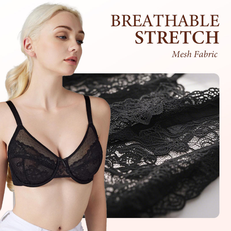 🖤Minimiser Effect, Full Cup Support👙 Mermaid Scales Lace Bra – Wide Side Bands & Adjustable Straps | Perfect for Full-Busted Women, Smooths Side Bulges ✨
