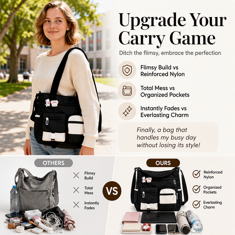 🛍️Large Capacity & Multi-Pocket, Commute & Shopping👝 Canvas Tote Bag – Multi-Pocket Design & Spacious