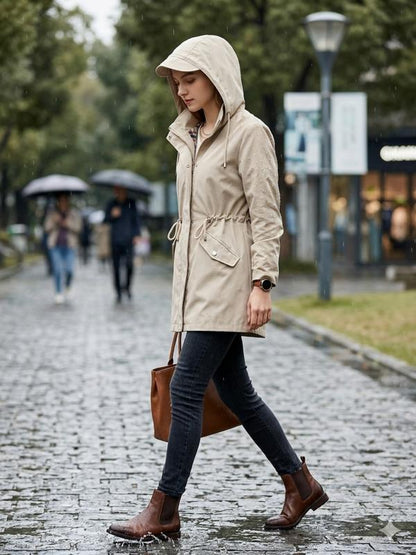 ☔Windproof & Waterproof, Detachable Hood🧥 Women's All-Weather Rain Jacket – Elastic Cuffs & Hidden Pockets | Perfect for Dog Walks, Hiking & Travel, Handles Sudden Showers ✨