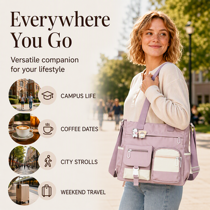 🛍️Large Capacity & Multi-Pocket, Commute & Shopping👝 Canvas Tote Bag – Multi-Pocket Design & Spacious