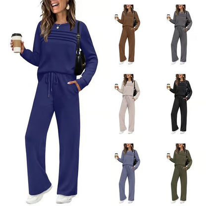 ☁️Soft & Breathable, All-Day Comfort🏠 Women's Lounge Set – Crew Neck Top & Drawstring Pants | Perfect for Home, Weekend Relaxation & Everyday Ease ✨