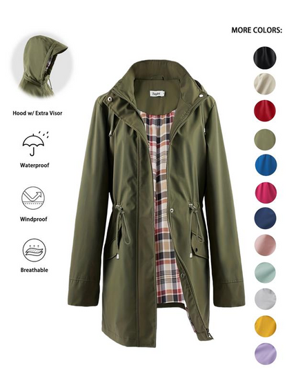 ☔Windproof & Waterproof, Detachable Hood🧥 Women's All-Weather Rain Jacket – Elastic Cuffs & Hidden Pockets | Perfect for Dog Walks, Hiking & Travel, Handles Sudden Showers ✨