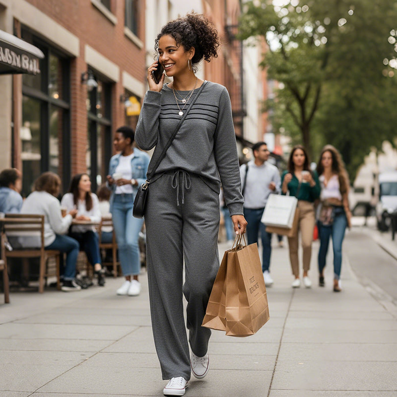 ☁️Soft & Breathable, All-Day Comfort🏠 Women's Lounge Set – Crew Neck Top & Drawstring Pants | Perfect for Home, Weekend Relaxation & Everyday Ease ✨