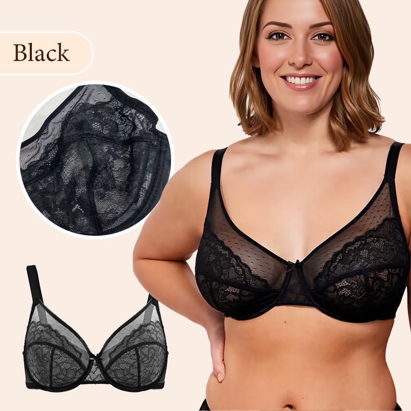🖤Minimiser Effect, Full Cup Support👙 Mermaid Scales Lace Bra – Wide Side Bands & Adjustable Straps | Perfect for Full-Busted Women, Smooths Side Bulges ✨