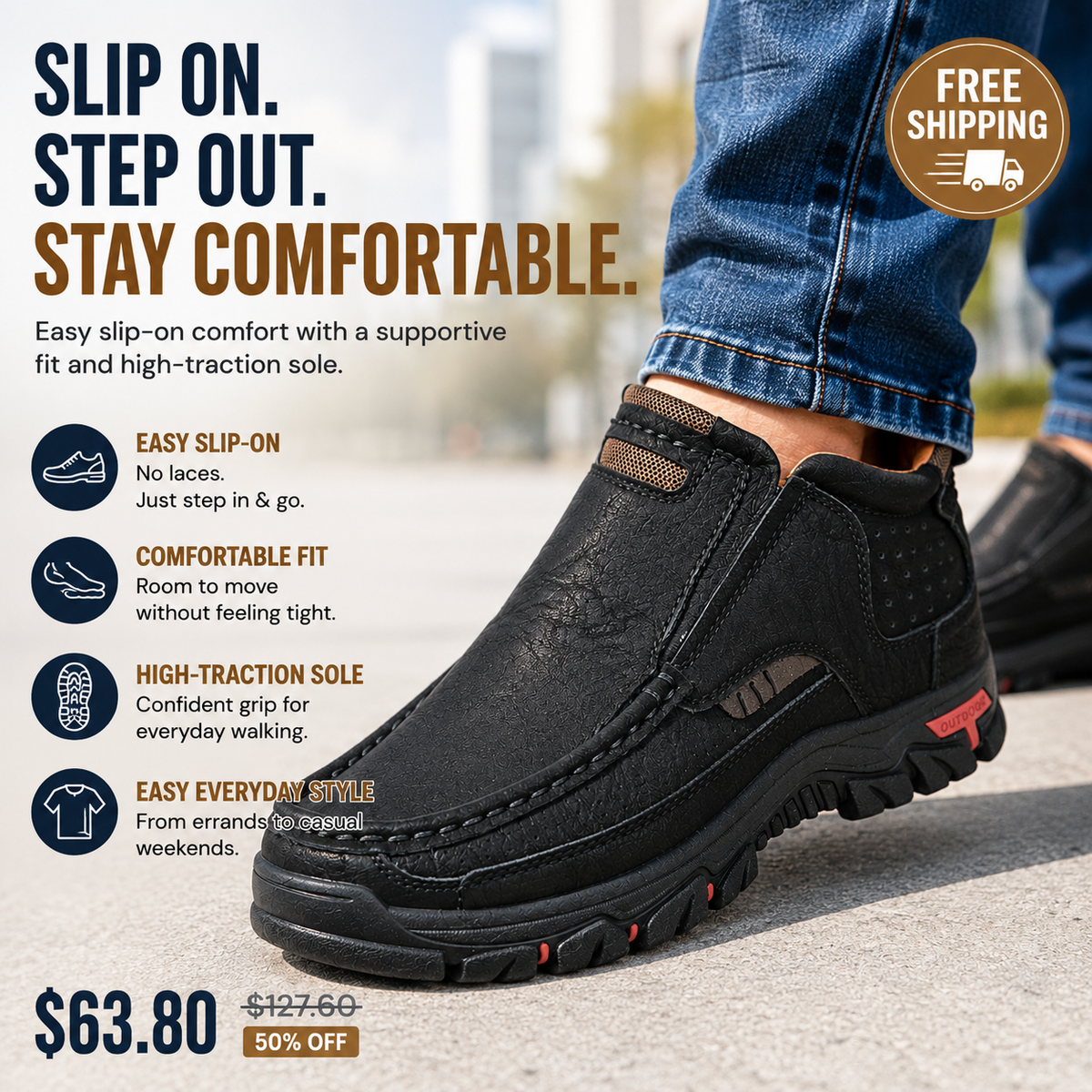 👞 Step In & Go | Men's Comfortable Slip-On PU Leather Shoes⚡