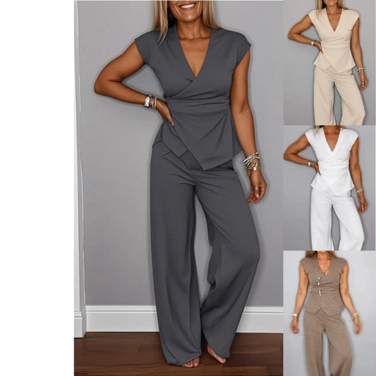 💋Set elegant de top și pantaloni cu decolteu în V pentru femei