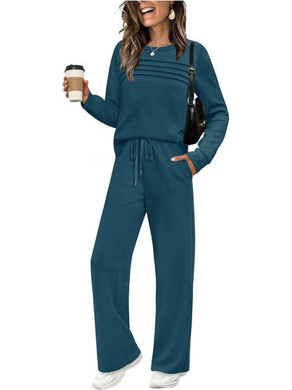 ☁️Soft & Breathable, All-Day Comfort🏠 Women's Lounge Set – Crew Neck Top & Drawstring Pants | Perfect for Home, Weekend Relaxation & Everyday Ease ✨