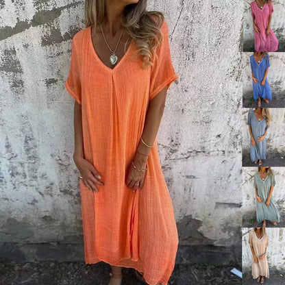 【M-3XL】🎁Primăvară și vară confortabilă rochie de bumbac din in