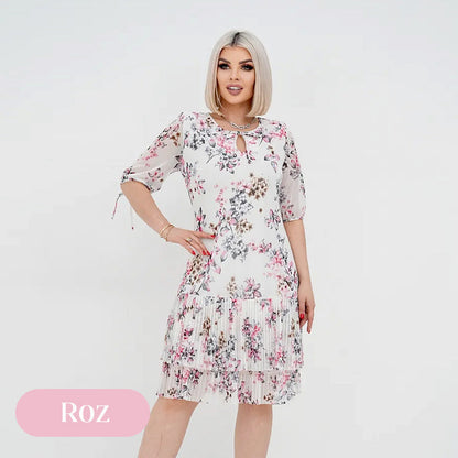 Rochie lungă elegantă cu mânecă scurtă plisată pentru femei
