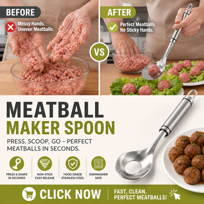 🥳2026 HOT SALE🥳💞50K+ SOLD! 🥩🍴 50% OFF! Meatball Spoon – Non‑stick, scoop & drain in one. No more messy hands – perfect meatballs in seconds! – a must‑have kitchen gadget! 🎁✨